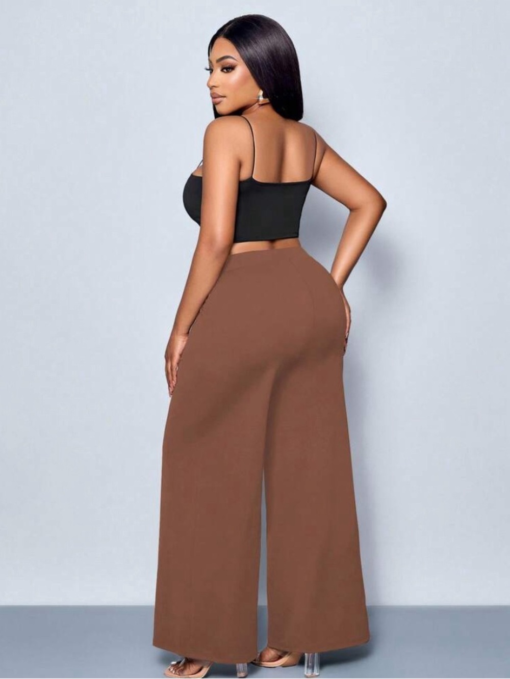 🤎 NWT Plus Size Chocolate Brown Wide Leg Pants with Gold Chain Accent - 2XL 🤎 - Picture 4 of 10